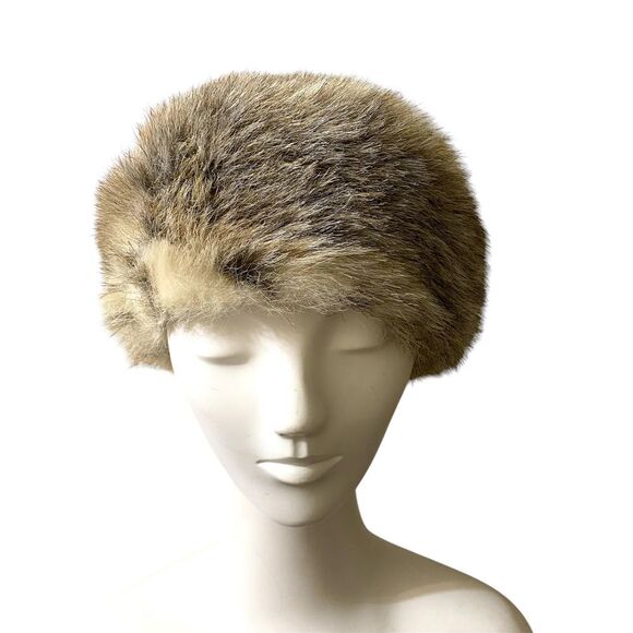 Vintage 60s ladies Hat Luxurious Faux Fur Winter Brown Cream‎ Warm Cold Weather - Picture 1 of 9